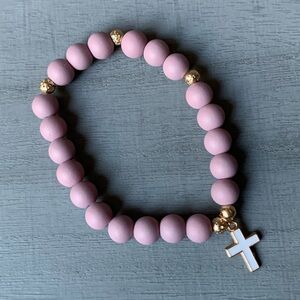 {Handmade} Purple Beaded Bracelet with Cross Charm
